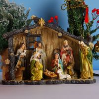 Crèche de Noël en résine de 15 pouces, décorations de scène de la Nativité, cadeau de Pâques, décoration d'intérieur