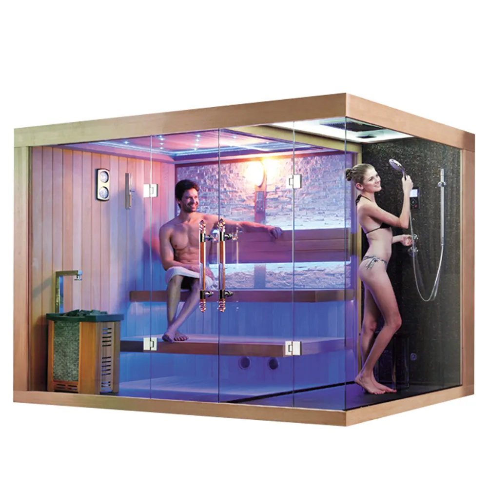 cheapest prefabricated indoor home red cedar sauna bath wooden combined room sauna rooms steam sauna room