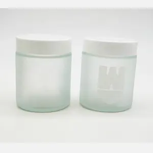Frasco de vidro fosco personalizado tamanho reto impressão logotipo vidro mel jar 8oz 12oz com tampa branca plástica