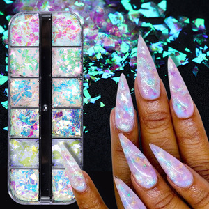 Stock Arrival 12 Grid Nail <b>Sequins</b> Decorations Mermaid Shiny for UV Gel Flake Nail <b>Art</b> Glass Paper Nail Sticker - Product Image 1