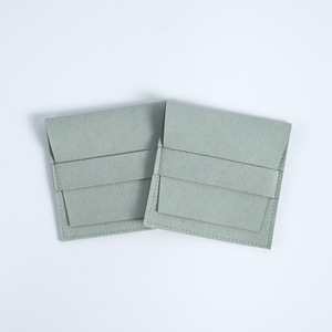 Bolsa de Joyería de Microfibra de Terciopelo, Rectangular, con Ribete Verde Claro, 8x8cm, Embalaje para Pulseras, Embalaje para Puntos de Venta - Product Image 1