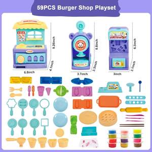 3 in 1 플레이 주방 장난감 아이스크림 가게 햄버거 메이커 다채로운 놀이 반죽 스탬퍼스 클레이 세트 어린이를위한 음식 장난감 - Product Image 6