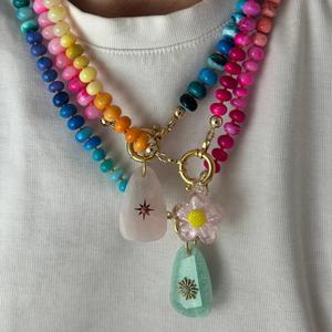 Bohemian Natural Crystal Diamond Pendant <b>Necklace</b> Colorful Beaded Neck Chain Summer <b>Beach</b> Dopamine Stainless Steel Material - Product Image 1