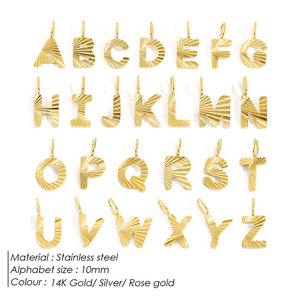 Dijes Iniciales Mayúsculas Radiantes |   Colgantes de Letras de la A a la Z de Acero Inoxidable Chapado en Oro PVD de 18K para Fabricación de Joyería DIY - Product Image 3