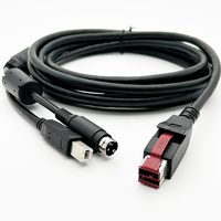 Câble USB vers USB B + Hosiden 3 broches DIN en Y personnalisé, alimenté 24V, avec noyau en ferrite pour imprimante de reçus POS et terminal EPOS