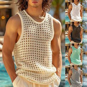Camiseta sin mangas de malla para <span class=keywords><strong>hombre</strong></span>, transpirable, transparente, chaleco de playa, chaleco de punto sexy sin mangas para entrenamiento físico, para <span class=keywords><strong>hombre</strong></span> musculoso - Product Image 1