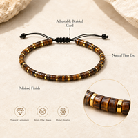 Natuurlijke Tijgeroog Kristal 4mm Schijf Kraal Verstelbare Gevlochten Koord Armband voor Heren Dames Sieraden