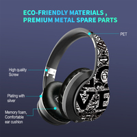 B1 Graffiti Over-Ear Bluetooth Oordopjes met FM Radio & Microfoon voor Reizen, Gaming, Zachte Oorkappen, Opvouwbaar, AUX Bedraad + Draadloze Oordopjes