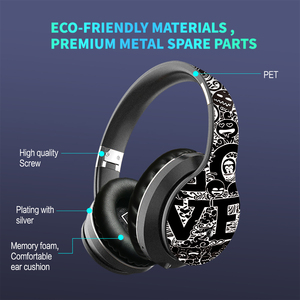 Écouteurs Bluetooth B1 Graffiti supra-auriculaires avec radio FM et micro pour les voyages, jeux, oreillettes souples, pliables, filaires AUX + sans fil - Product Image 2