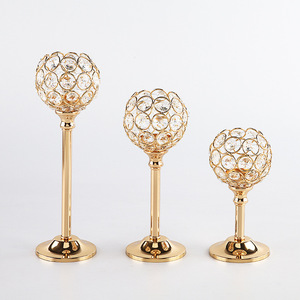 Home Decor Gold Glass <strong>Candlestick</strong> Stand <strong>Silver</strong> Metal Crystal Candle Holders for Wedding Table - Product Image 1