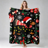 Plaid en polaire flanelle Hiver Village de Noël, motif Père Noël, rennes et bonhomme de neige, doux et chaud, personnalisable OEM ODM