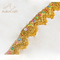 Vente en gros usine, Tissu dentelle couronne ondulée économique 9m, Dentelle tressée à paillettes pour vêtements de scène, Textile de costume à paillettes DIY, Bordure en dentelle Gota