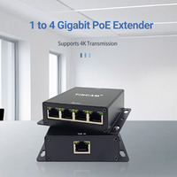 TiNCAM Extensor POE Gigabit de 1000Mbps, 1 Entrada POE, 4 Salidas POE, 90W, 100 Metros, Carcasa de Aleación de Aluminio, para Cámaras IP CCTV