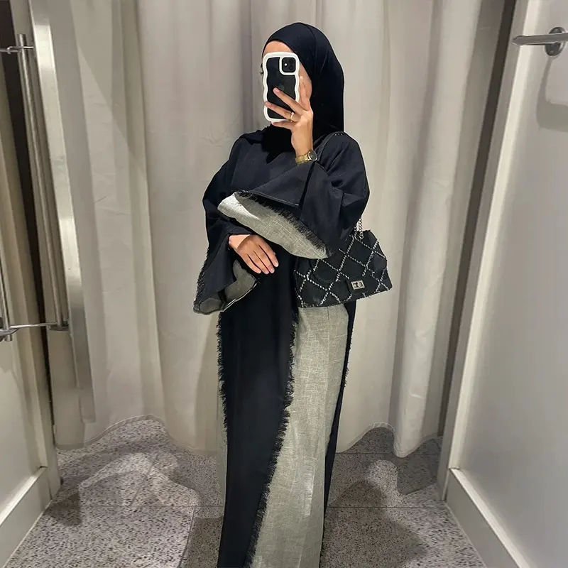 Vestido abaya de verão de linho desgastada de dois tons com novo design em estoque roupas fechadas abaya