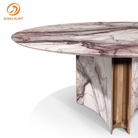 Table à manger de luxe haut de gamme en bois massif avec incrustation de marbre, mobilier de salle à manger de haute qualité pour villa et hôtel