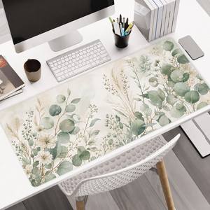 Tapis de souris grand format personnalisé avec des feuilles vertes, tapis de bureau pour jeux XL, tapis de souris long pour clavier d'ordinateur avec base en caoutchouc - Product Image 1
