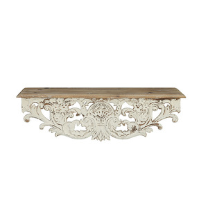 Estante de Pared Tallado de Estilo Americano Retro, Madera Sólida, 78x20x23cm, Blanco Desgastado, Organizador de Almacenamiento para Montar en la Pared de la Sala de Estar - Product Image 4