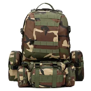 Mochila de combinación de camuflaje táctico de 45L MOLLE, mochila de viaje versátil para senderismo al aire libre, mochila de entrenamiento CS duradera