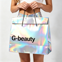 Sacs cadeaux de luxe en papier laser argenté avec poignées, sacs de shopping personnalisés avec logo imprimé pour mariage, fête, emballage de boutique