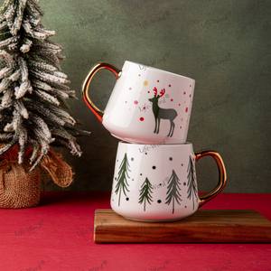 ชุดแก้วเซรามิกที่มีธีมเทศกาลคริสต์มาสชุดภาชนะสำหรับดื่มขอบทองสีขาวพร้อมรูปต้นสนรูปกวางสำหรับงานเลี้ยงถ้วยชากาแฟ - Product Image 2