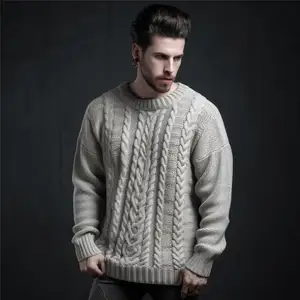 Pull surdimensionné en laine Aran pour homme, haut tendance, tendance