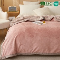 Couverture double couche en fourrure de lapin teinte rose, polaire jacquard douce et moelleuse, motif à pois de dessin animé, toutes saisons, pour lit, canapé, vente en gros