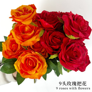 Ramo de Rosas Artificiales de 9 Cabezas, Flores de Seda de 43 cm de Altura, Simulación Realista, Decoraciones para Bodas - Product Image 5