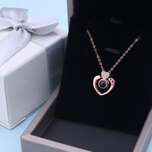 Tôi yêu bạn ánh sáng sang trọng thời trang cao cấp chuỗi xuyên biên giới Đôi trái tim tình yêu Kim Cương Titan Vòng cổ 100 ngôn ngữ - Product Image 4