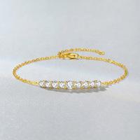Bracelet chaîne ajustable en argent sterling S925 plaqué or 18 carats avec barre en moissanite, délicat, empilable, minimaliste, bijoux fins, cadeau