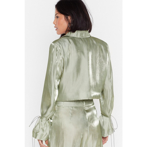 Chaqueta corta <span class=keywords><strong>de</strong></span> satén <span class=keywords><strong>de</strong></span> seda brillante <span class=keywords><strong>de</strong></span> alta calidad <span class=keywords><strong>para</strong></span> <span class=keywords><strong>mujer</strong></span>, <span class=keywords><strong>trajes</strong></span> recortados <span class=keywords><strong>con</strong></span> botones, pantalones largos, traje Formal <span class=keywords><strong>de</strong></span> trabajo <span class=keywords><strong>para</strong></span> <span class=keywords><strong>fiesta</strong></span> y Noche - Product Image 3