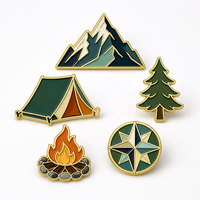 Ensemble de badges émaillés personnalisés pour la randonnée en plein air, le camping, l'aventure en montagne, la tente, la boussole, badges de revers plaqués or, cadeau, vente en gros