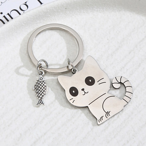 Đáng yêu Túi Chìa Khóa quyến rũ dễ thương thép không gỉ cá mèo Keychain - Product Image 5