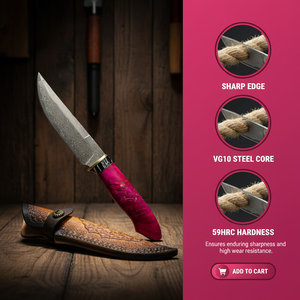 Cuchillo de hoja fija de acero damasco VG10 hecho a mano con mango de madera curada de dientes de mamut, DIY, 60 HRC, para supervivencia en el campo y caza - Product Image 5