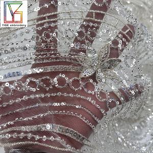 Bonne qualité français perlé broderie étincelle cristal paillettes robe lacets Tulle maille matériel femmes mariée dentelle tissu - Product Image 3