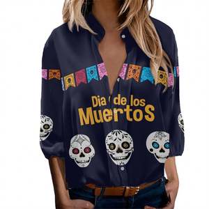 OEM-Blusa <span class=keywords><strong>con</strong></span> estampado De calavera mexicana para mujer, camisas formales personalizadas <span class=keywords><strong>con</strong></span> estampado De letras, talla grande - Product Image 1