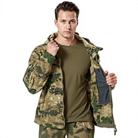 Veste tactique sportive à capuche en polaire chaude en polyester, imprimée camouflage, pour l'extérieur, hiver