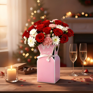 INUNION Vase à fleurs en carton léger avec <span class=keywords><strong>film</strong></span> romantique en forme de cœur à l'intérieur, multicolores, imperméable, boîte d'emballage pour bouquet de fleurs - Product Image 1