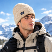 Bonnet d'hiver côtelé en tricot pour l'extérieur avec logo tissé, coupe-vent, chaud, revers pliable, pour la randonnée, le ski, les trajets quotidiens, logo personnalisé