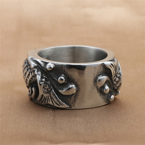 European American Style <b>Titanium</b> Steel Fish Wave <b>Ring</b> Men's Punk Retro Jewelry Gift Silver Color - Product Image 2