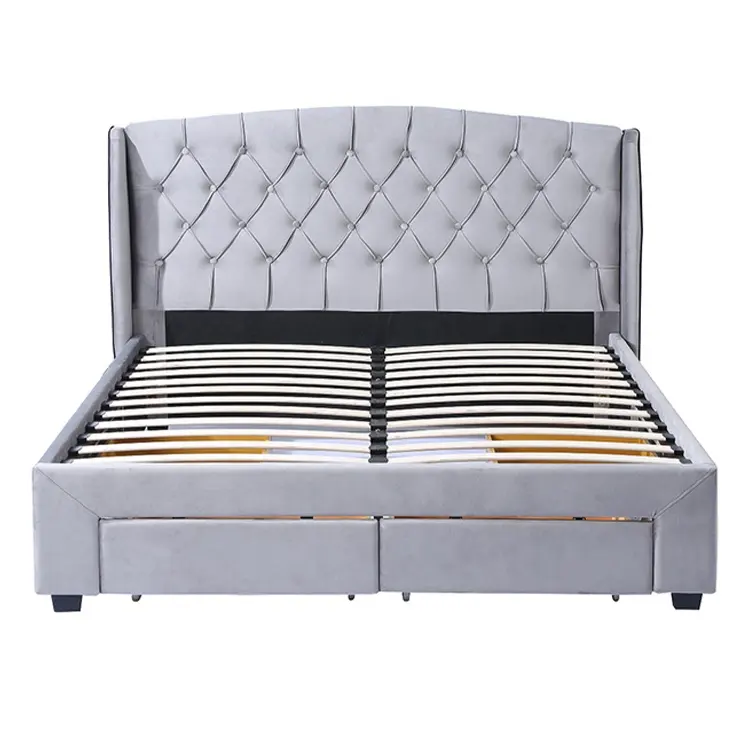 Free Sample tufted fabric double bed Adjustable Twin Frame Queen Single American King Size Gas Lift bed