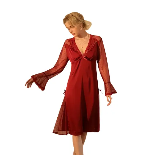 Conception de robe de nuit transparente pour dames pyjamas rouges sexy vêtements de nuit en dentelle pour femmes