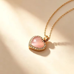Collar con Colgante de Cristal en Forma de Corazón, Chapado en Oro, Acero Inoxidable, Resistente al Agua, Amuleto de Amor para Hacer Joyería DIY / San Valentín - Product Image 3