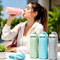 Bouteille d'eau pliable ultralégère HSM 250 ml 500 ml, ensemble de flacons souples sans BPA avec sangle réglable pour la course en trail