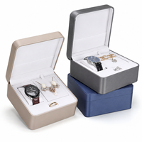 Coffret Cadeau Montre et Bijoux Trois Pièces en Cuir PU Doré Brossé, Organisateur de Rangement pour Bagues et Boucles d'Oreilles avec Doublure Polaire, Boîte à Montre