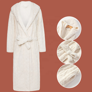 Albornoces de franela con cuello vuelto o con capucha de Jacquard personalizados para Hotel Albornoz de lana de Coral de poliéster de spa de calidad superior - Product Image 5