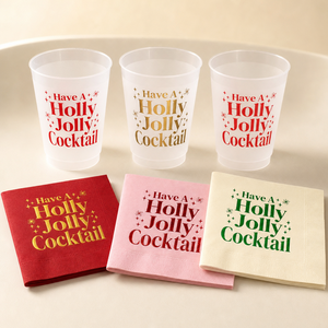 Tovaglioli e Bicchieri Natalizi 20 Pezzi con Stampa in Lamina 'Holly Jolly' per Decorazioni da Tavola per Feste Natalizie - Product Image 1