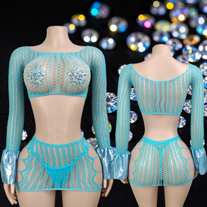 Long-Sleeved <b>Fishnet</b> Hollow Bikini Tights Custom Ballroom Dancewear Spandex/Nylon Kits - Product Image 2