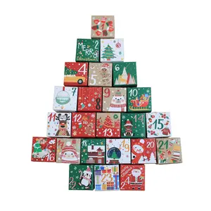 24 buah satu Set desain baru kalender kedatangan Natal kotak kertas Kraft hitung mundur kotak hadiah perlengkapan kotak hadiah pesta