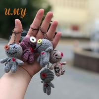 Porte-clés en peluche amigurumi fait main pour Halloween, poupée vaudou, jouets en crochet personnalisés en coton écologique