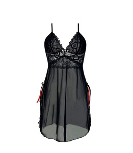 Lingerie féminine en dentelle, babydoll en satin, chemise de nuit longue jusqu'aux genoux, col en V, vêtements de nuit en maille avec fente latérale - Product Image 6